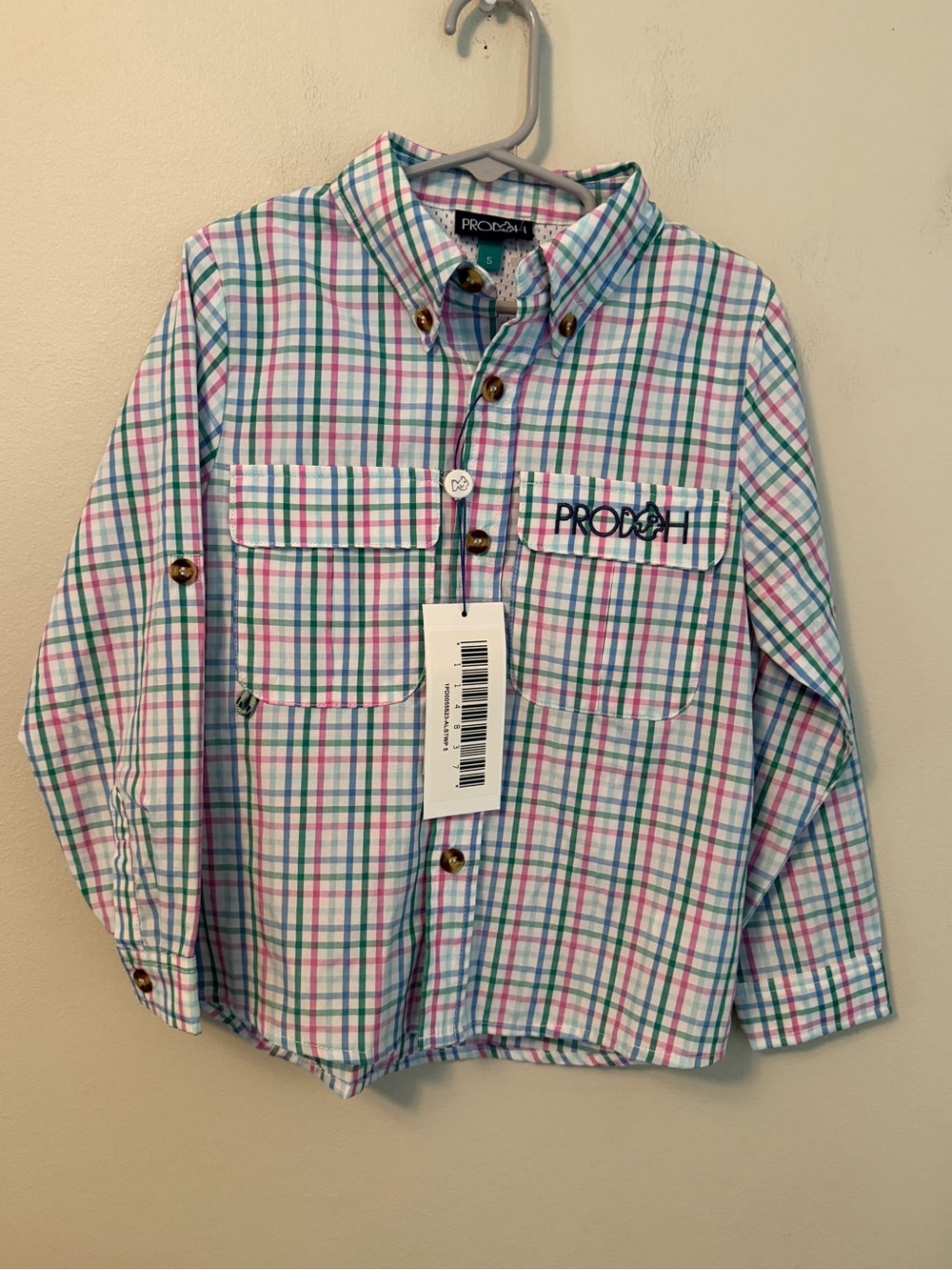 Prodoh Plaid Button-Up Shirt in Blue/Pink/Green